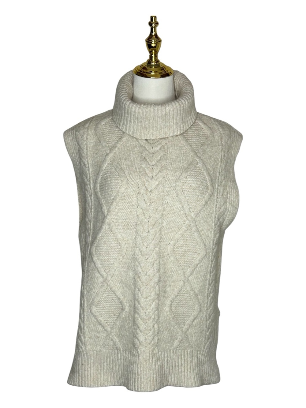 LOFT Cream Cable-Knit Scandi Style Turtleneck Sweater Vest Light Academia Sz S